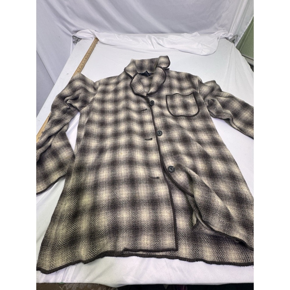 Vtg Banana Republic Shacket Womens XS Oversized Alpaca Mohair Plaid Jacket Brown